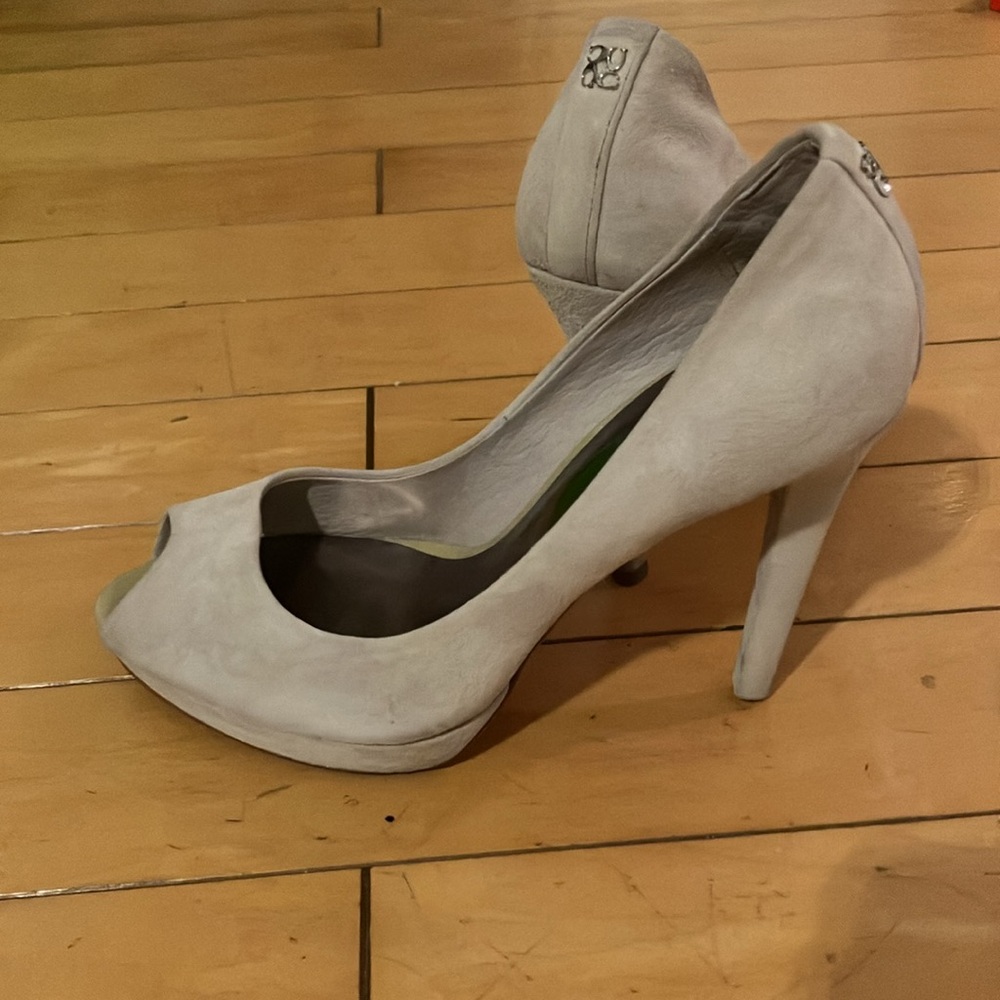 Light Grey Suede Coach Heels